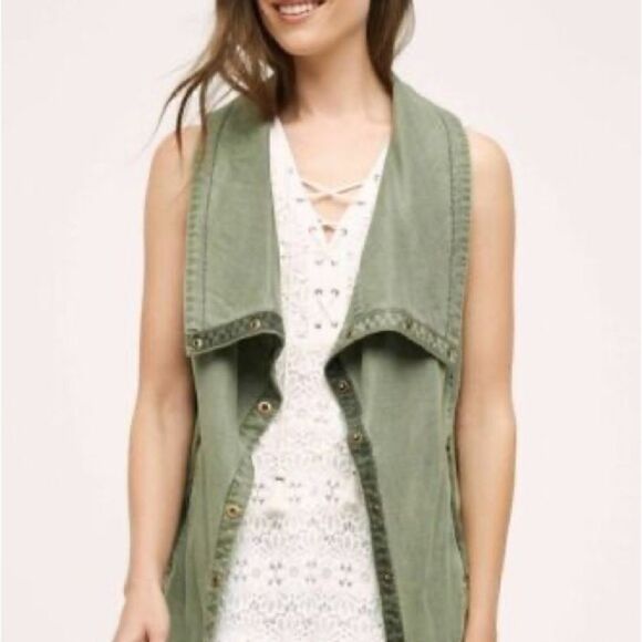 Marrakech Anthropologie Tombollo Olive Vest Lyocell Womens Sz S - Picture 1 of 8